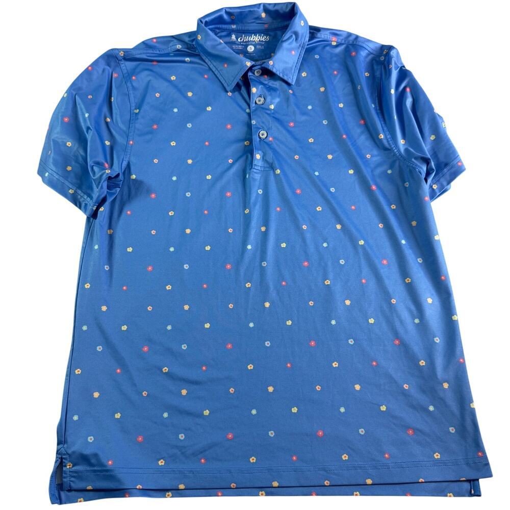 Chubbies Mens Polo Shirt Small Blue Floral Print Stretch Golf Casual Performance